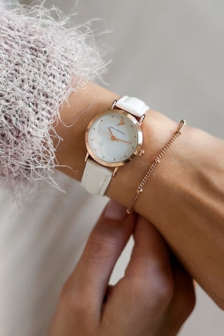 Montre à quartz en cuir  -  Blanc et doré rose - Emily Westwood