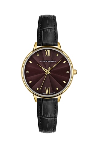 Montre à quartz en cuir et diamants