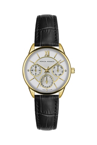 Montre à quartz en cuir et diamants