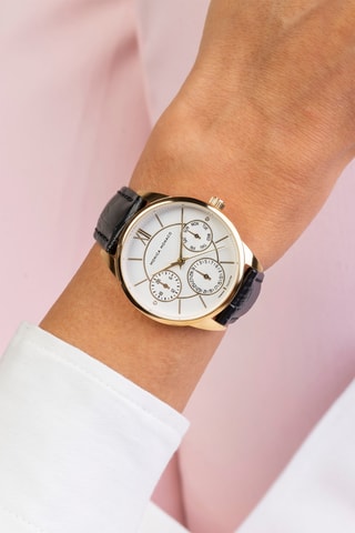 Montre à quartz en cuir et diamants