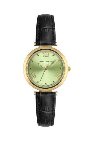 Montre à quartz en cuir et diamant