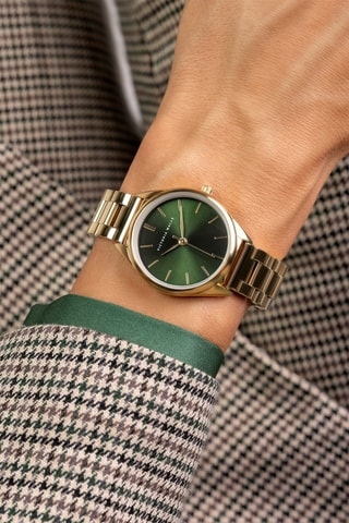 Montre à quartz en acier inoxydable - Doré et vert - Victoria Walls