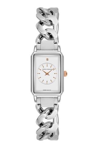 Montre à quartz en acier et diamant