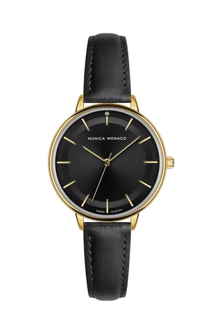 Montre à quartz en cuir et diamant