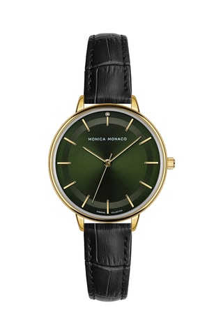 Montre à quartz en cuir et diamant