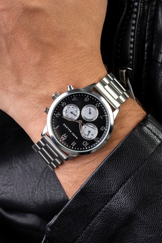 Montre à quartz en acier - Argenté et noir