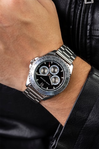 Montre à quartz en acier - Argenté et noir