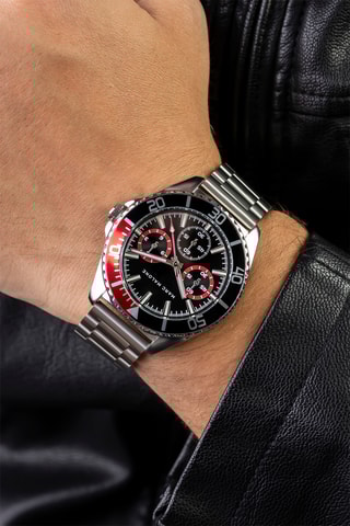 Montre à quartz en acier - Argenté et noir