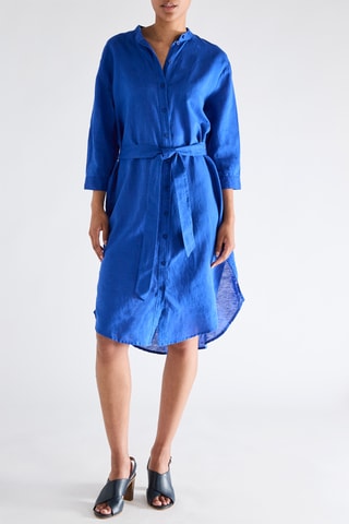 Vestido-camisa em linho - Azul-real