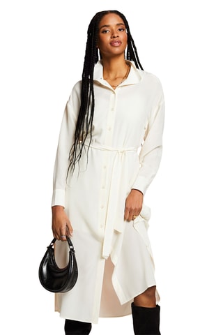 Vestido-camisa em seda - Cru