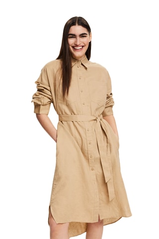 Vestido-camisa em linho - Bege