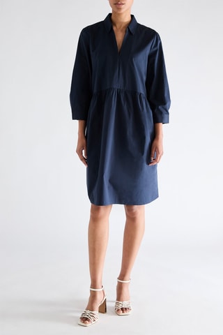 Vestido-direito em algodão biológico - Azul-marinho
