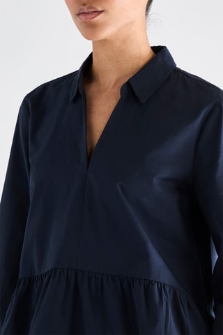 Vestido-direito em algodão biológico - Azul-marinho