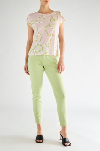 T-shirt em linho - Rosa-maquilhagem e verde