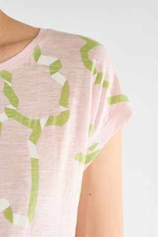 T-shirt em linho - Rosa-maquilhagem e verde