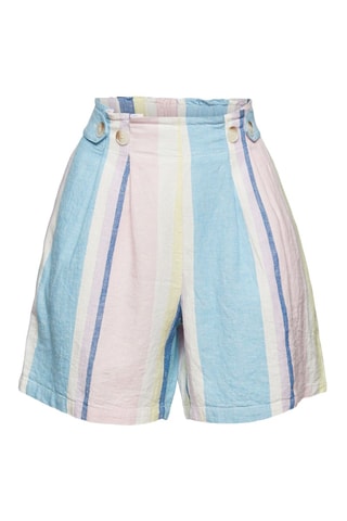 Calções em linho e rami cintura subida - Rosa-maquilhagem e azul-celeste