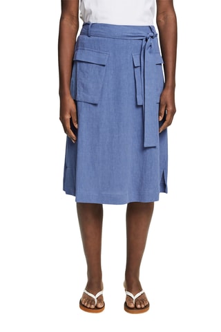 Saia midi em linho - Azul-claro