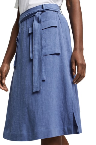 Saia midi em linho - Azul-claro