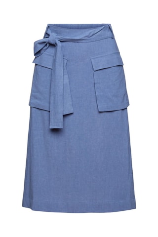 Saia midi em linho - Azul-claro
