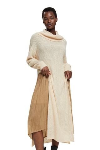 Vestido-camisola em lã e caxemira - Bege
