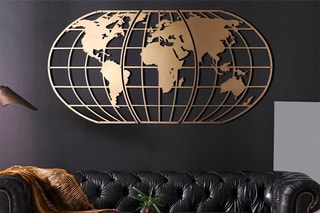 Decoração de parede World Map Globe - 60 x 120 cm - Dourado -