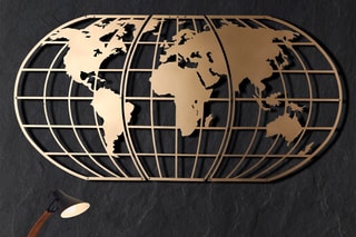 Decoração de parede World Map Globe - 60 x 120 cm - Dourado -