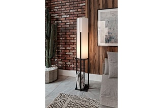 Lampadaire en bois - Naturel et taupe - 60 W