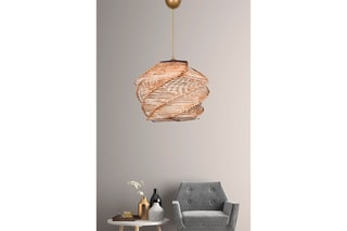 Candeeiro suspenso em madeira e bambou Ruche - Natural e dourado - 45-60 W
