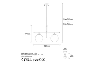 Candeeiro suspenso Roe - Dourado - 2 x 40 W