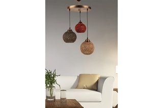Candeeiro suspenso - Bronze e castanho - 3 x 60 W