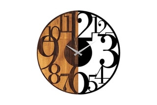 Relógio em madeira Numbers - 56 x 3 x 56 cm - Natural e preto