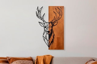 Decoração de parede em madeira Red Deer 1 - 36 x 58 cm - Natural e preto