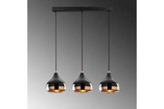 Candeeiro suspenso Yildo - Preto e acobreado - 3 x 40 W