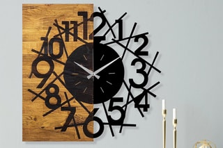 Relógio de parede Wooden Clock - 59 x 58 cm - Preto e natural