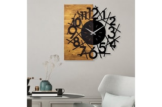 Relógio de parede Wooden Clock - 59 x 58 cm - Preto e natural