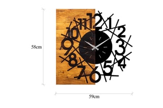 Relógio de parede Wooden Clock - 59 x 58 cm - Preto e natural