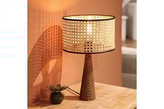 Candeeiro de mesa em madeira e rotim - Natural e bege - 5-9 W