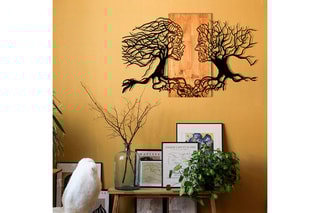Decoração de parede em madeira - 92 x 58 x 3 cm - Natural e preto -