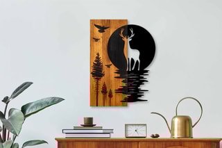 Decoração de parede Veado e floresta - Natural e preto