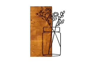 Decoração de parede em madeira Cicek1 - 40 x 58 cm - Natural e preto
