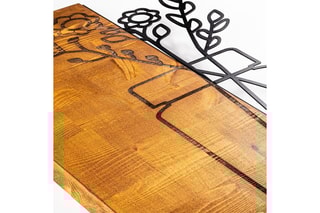 Decoração de parede em madeira Cicek1 - 40 x 58 cm - Natural e preto