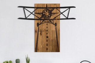Decoração de parede Avion - Natural e preto - 68 x 58 cm