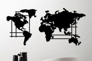 Décoration murale World Map - Noir - 120 x 56 cm