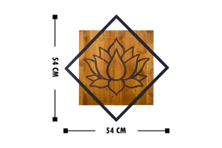 Decoração de parede em madeira Lotus - 54 x 54 cm - Natural e preto