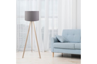 Lampadaire trépied Ayd - Gris et imitation chêne - 140 cm