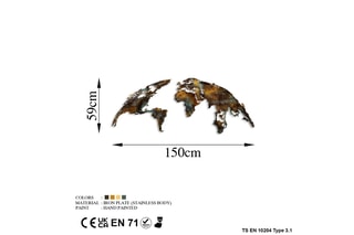 Decoração de parede Wold Map Medium 3 - 150 x 59 cm - Castanho­