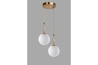 Candeeiro suspenso Morino - Branco e dourado - 2 x 60 W