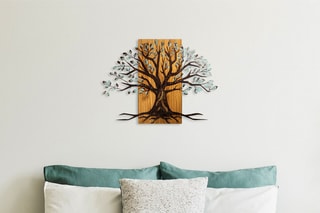Decoração de parede em madeira Willow - 80 x 58 cm - Natural e preto