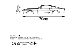 Decoração de parede Ford Mustang Shelby, 1967 - Preto - 70 x 15 cm