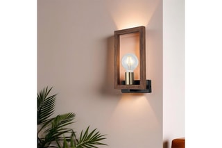 Aplique de parede em madeira Era - Natural e preto - 20 W